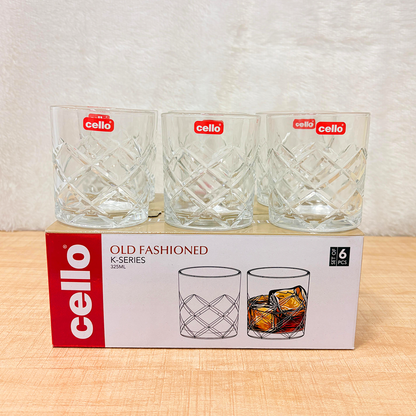 AM6561 Cello Glassware Old Fashioned K-Series Glass Tumblers (325ml, Set of 6)
