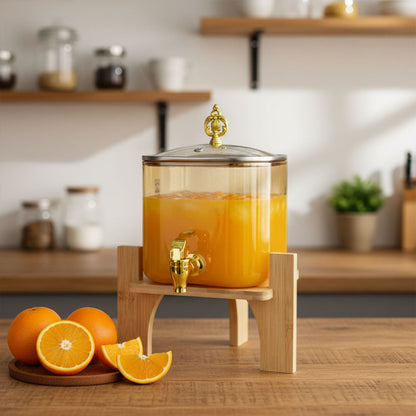 AM6275 High Borosilicate Glass Juice Dispenser with Wooden Stand – 1 Pc