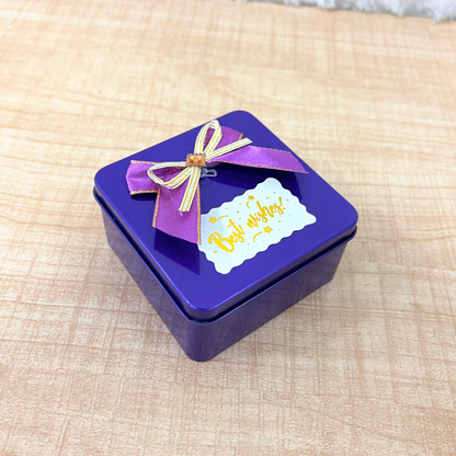 Di0010 Decorative Gold Tin Big Gift Box with Ribbon and "Best Wishes" Tag