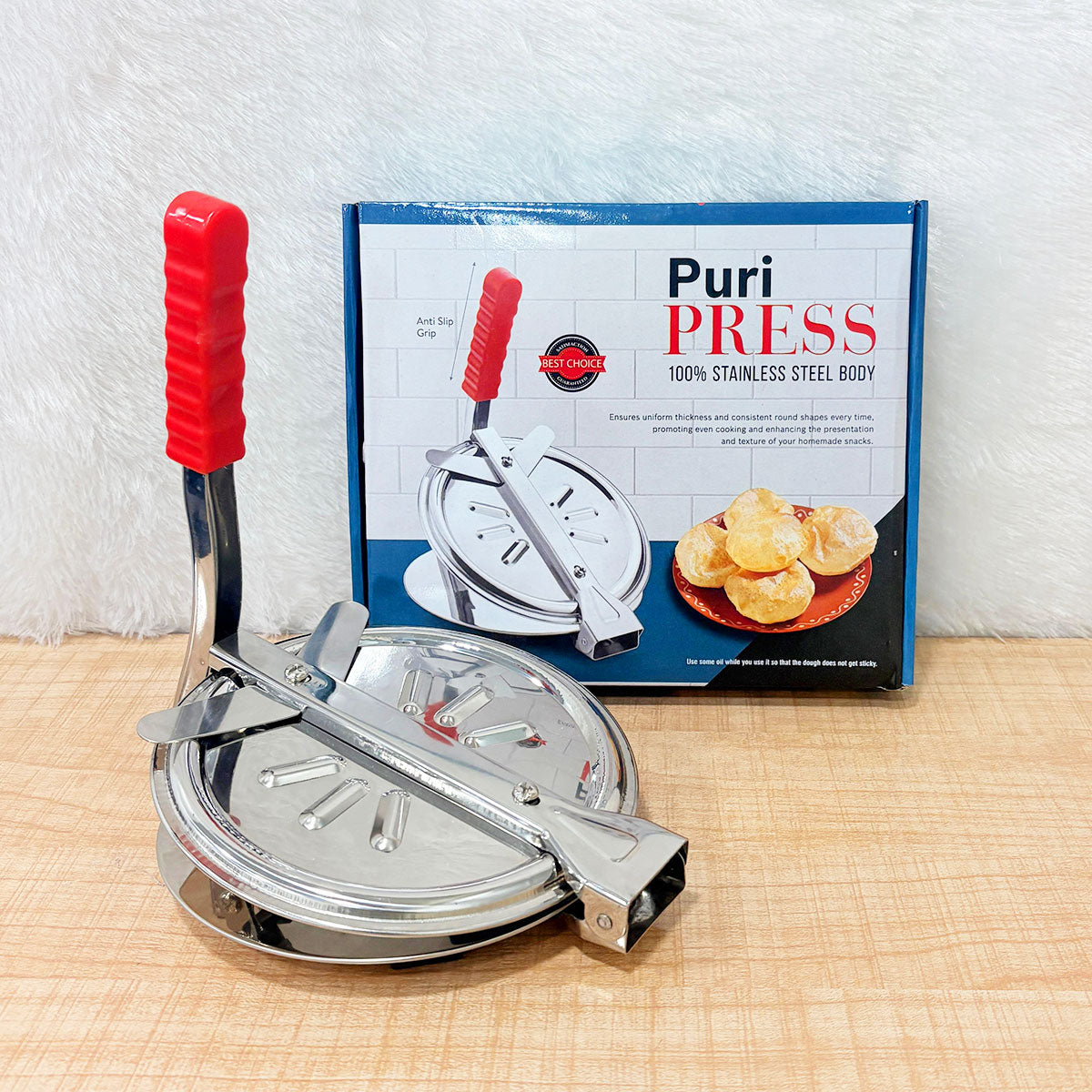 AM6533 Stainless Steel Puri & Roti Press Machine with Anti-Slip Grip - Small