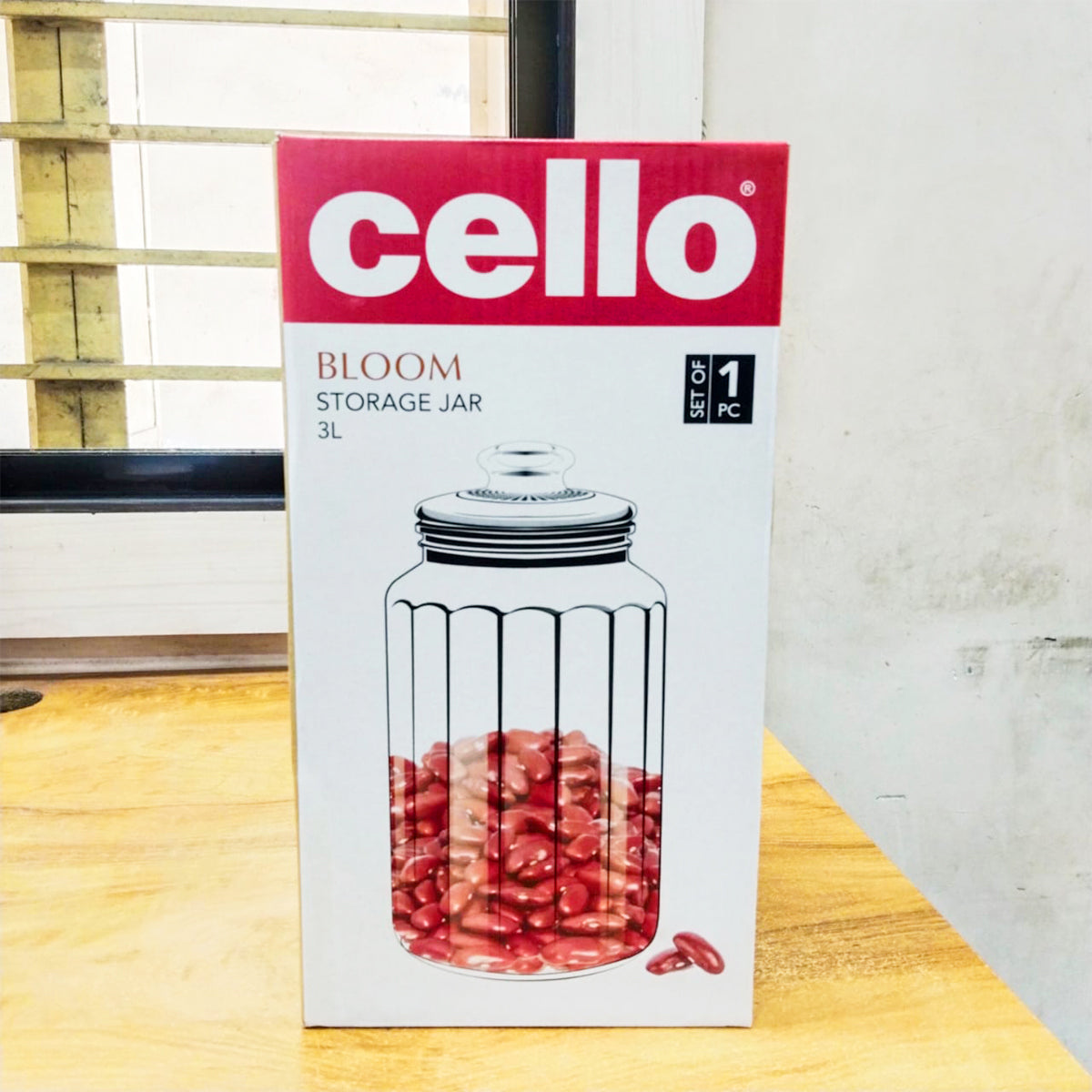AM5679 CELLO Bloom Storage Glass Jar (3 Ltr) for Cookie Jar, with Air Tight for Kitchen Dried Masala (Pack 1)