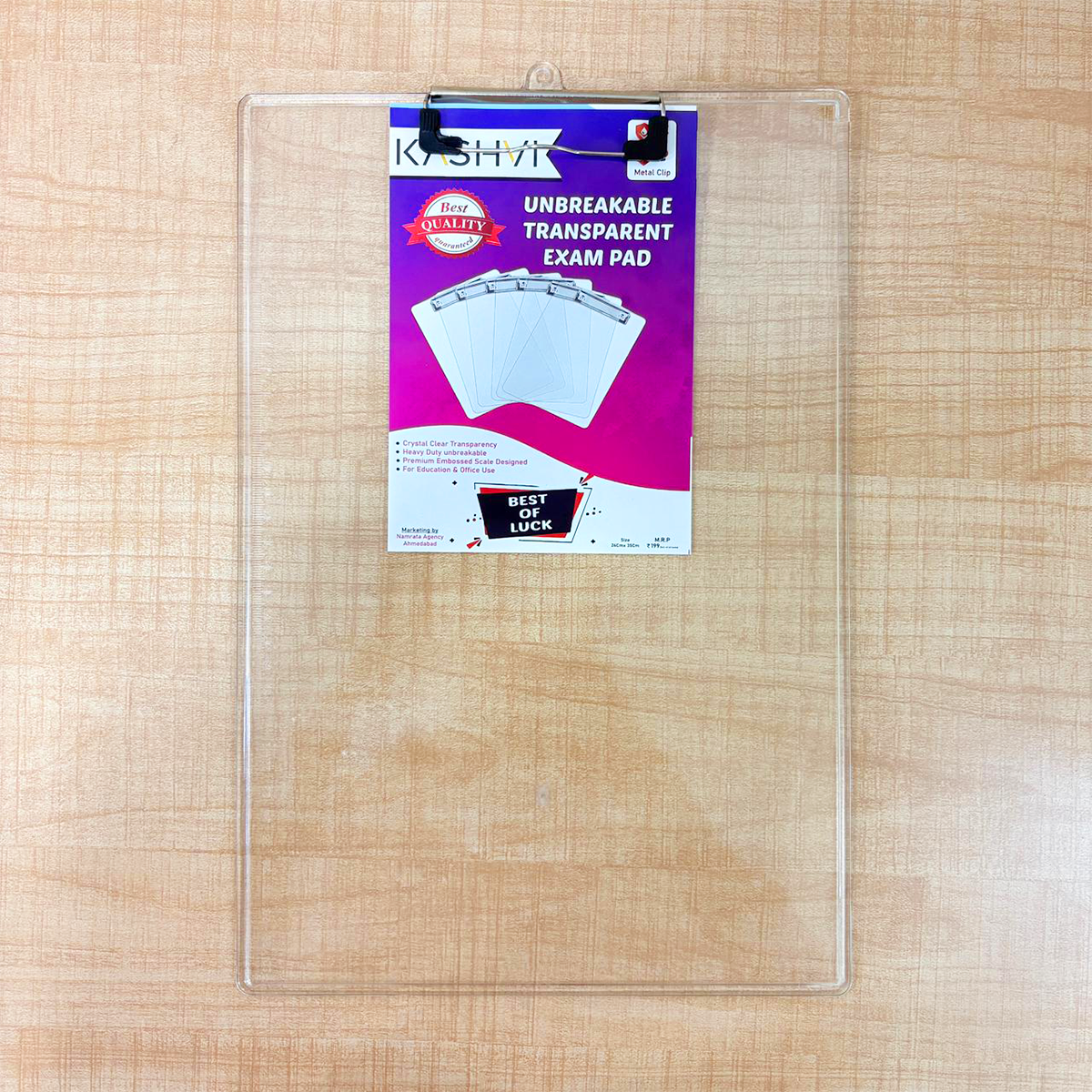 AM6717 Unbreakable Transparent Exam Writing Pad with Metal Clip - 24x35cm