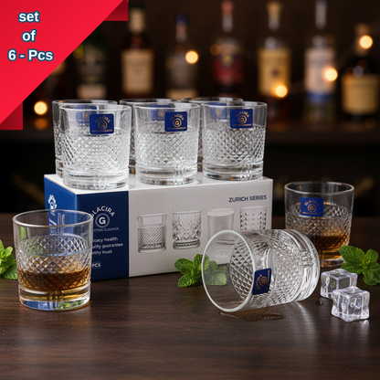 AM7795 GLACIRA ZURICH SERIES GLASS TUMBLERS SET OF 6 FOR ELEGANT DRINK SERVICE