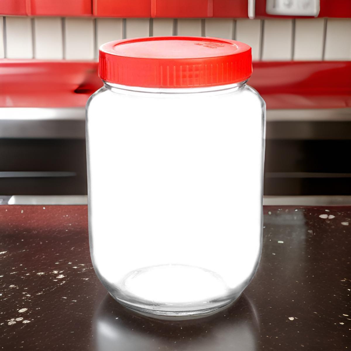 3613 Yera Round Glass Jar with Plastic Red Lid - 3 KG (1 Pcs)