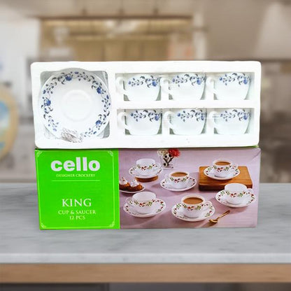 AM0895 CELLO Opalware King And Queen Cup & Saucer set 12 pcs