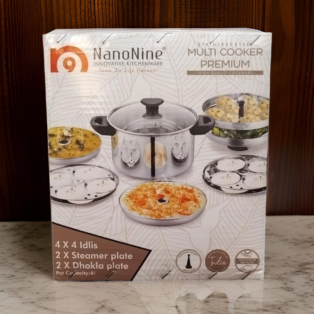 AM2232 NanoNine Stainless Steel Multi Cooker, Idli/Dhokla/Momos Maker & Steamer (16idlis,2 Patra Plates, 1 Mini Idli Plate)