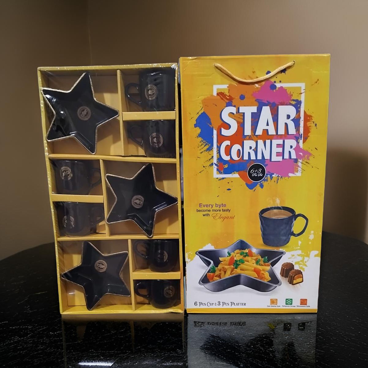 AM2773 Star Corner 6 Pieces Cup & 3 Pieces Plastic Star Platter