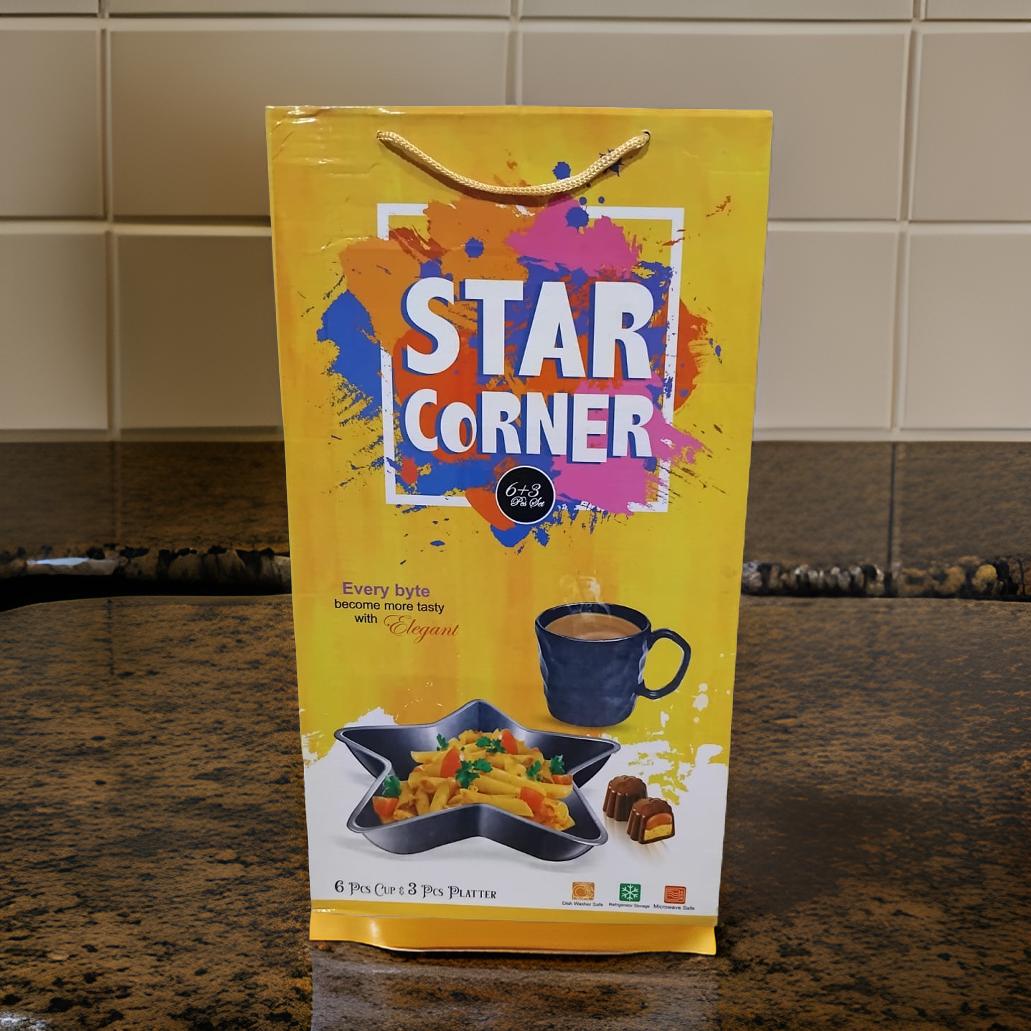 AM2773 Star Corner 6 Pieces Cup & 3 Pieces Plastic Star Platter