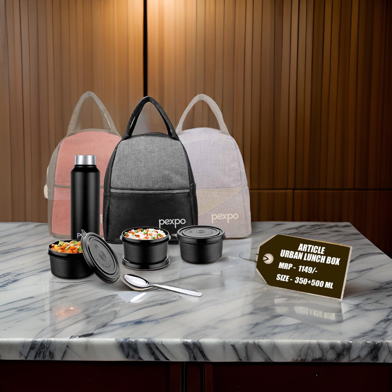 AM2229 Pexpo Urban Lunch Box with 3 Containers 350ml, Bottle 750ml ,1 Spoon & ElegantBag