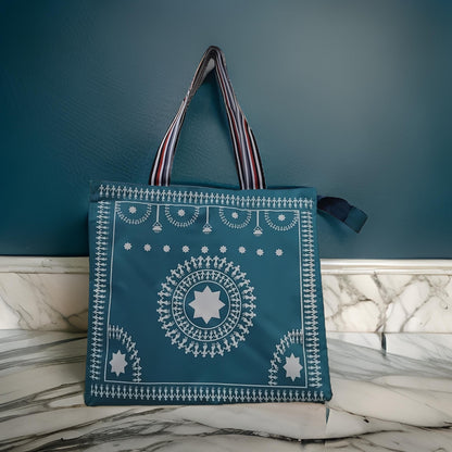 AM3056 Printed Shoulder Bag Warli Art Printed Shopping Bag Multicolour 1 Piece