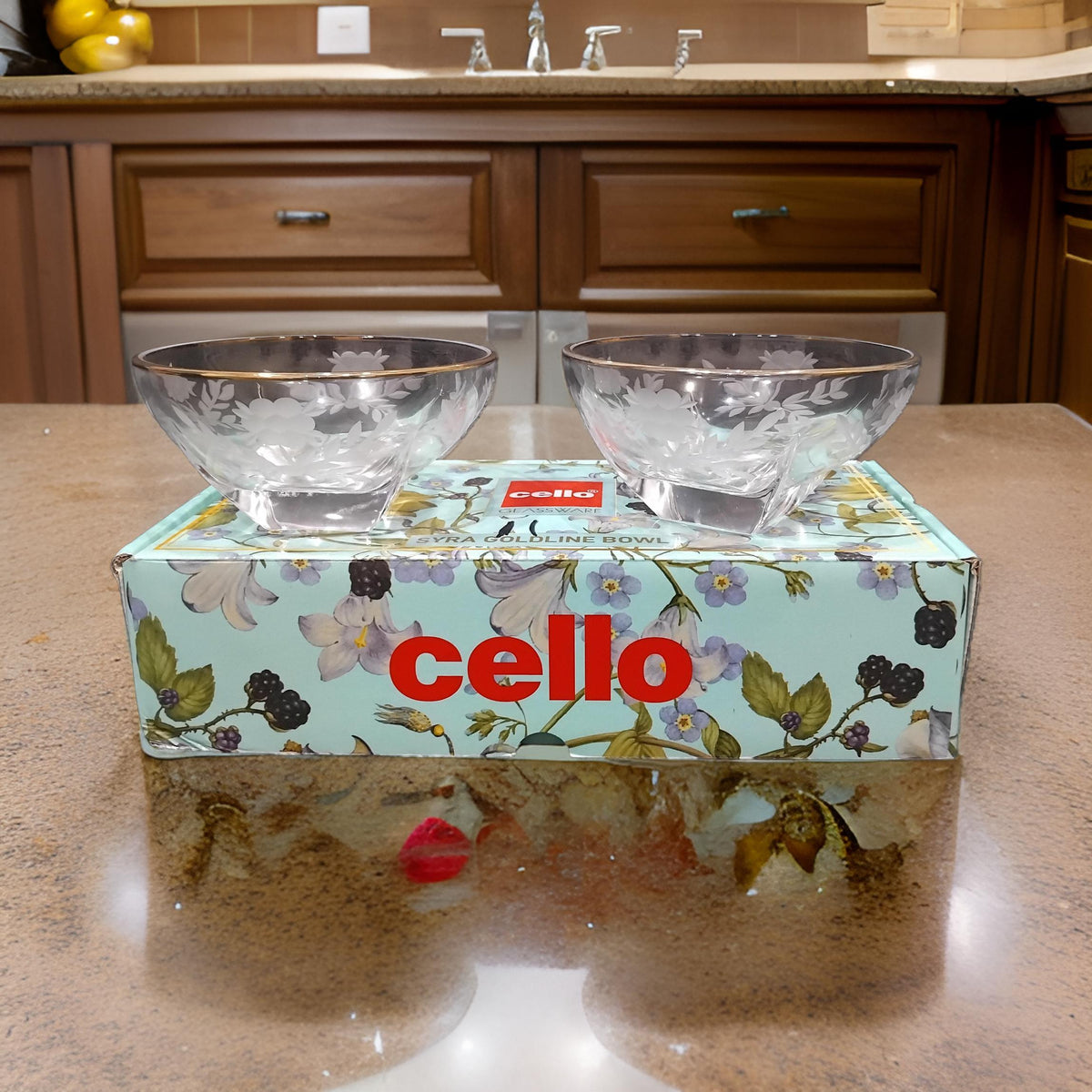 AM2575 Cello Glassware Syra Goldline Bowl Pack Of 2 Pieces