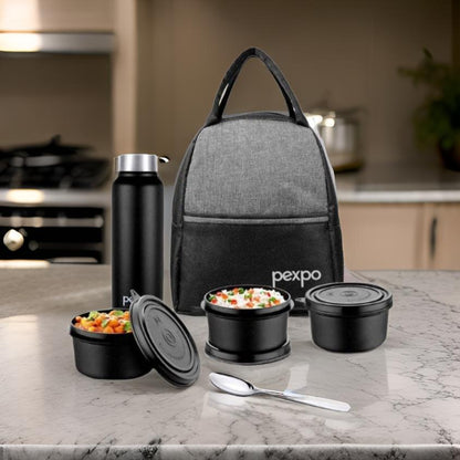 AM2229 Pexpo Urban Lunch Box with 3 Containers 350ml, Bottle 750ml ,1 Spoon & ElegantBag