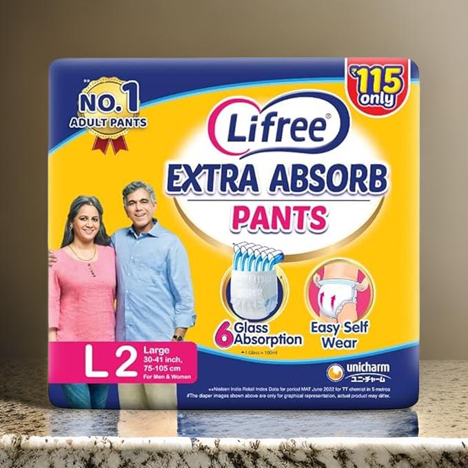 AM2321 Lifree Extra Absorb Pants Adult Diaper Pant Large 2 Pants for Waist Size 30-41 inches