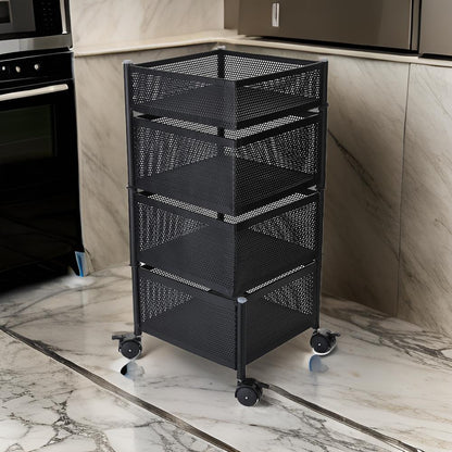3683 Metal 4 Layer Kitchen Rotating Trolley For Kitchen