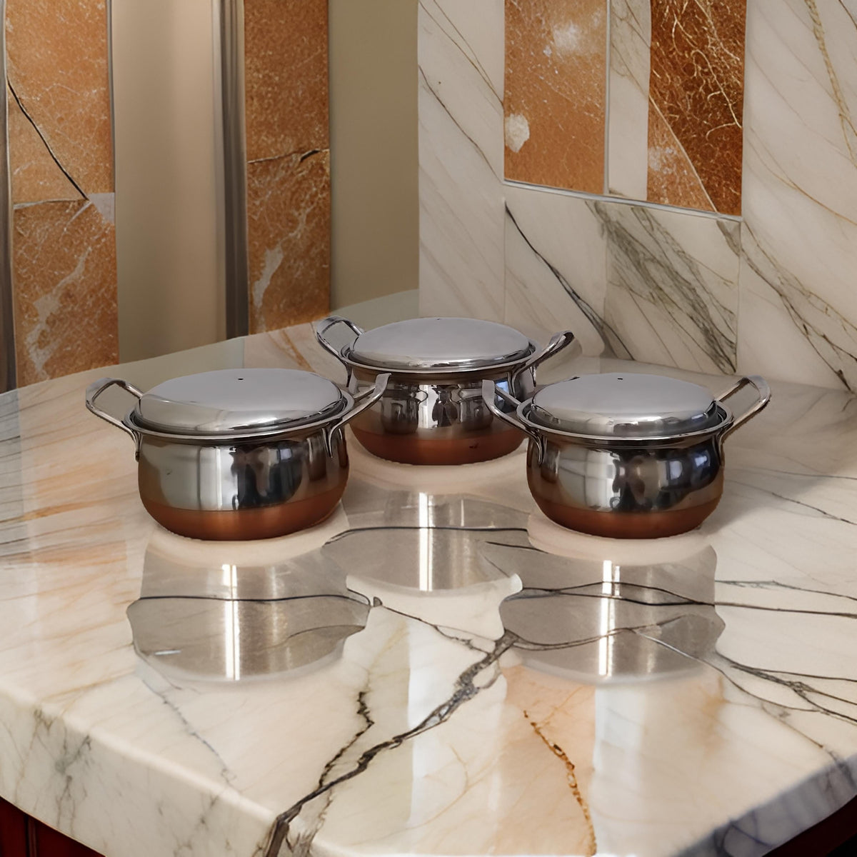 AM3113 Madhuram Prime Quality Copper Handi Stainless Steel 3 Piece