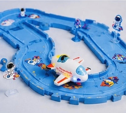 TM0222 Space Series Battery-Operated Airplane with Space-Themed Puzzle Tracks
