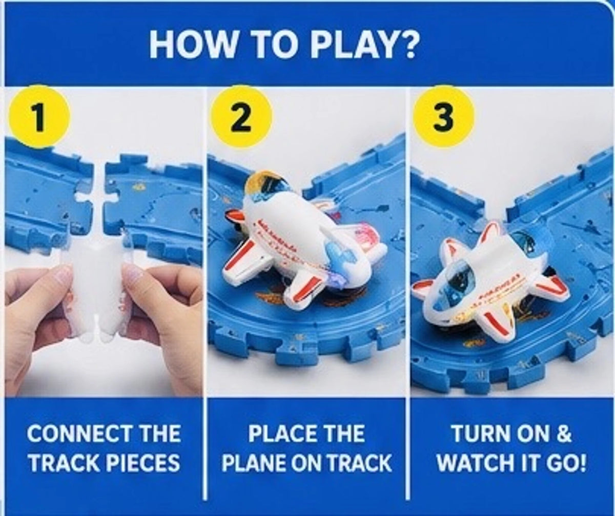 TM0222 Space Series Battery-Operated Airplane with Space-Themed Puzzle Tracks