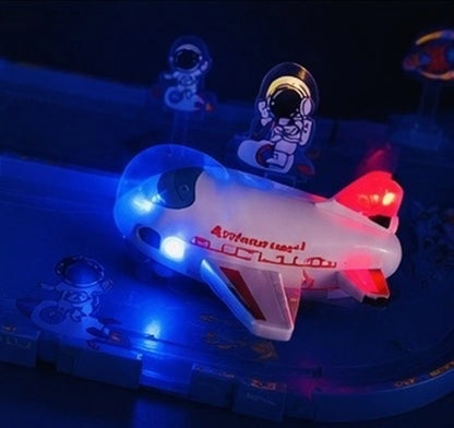 TM0222 Space Series Battery-Operated Airplane with Space-Themed Puzzle Tracks