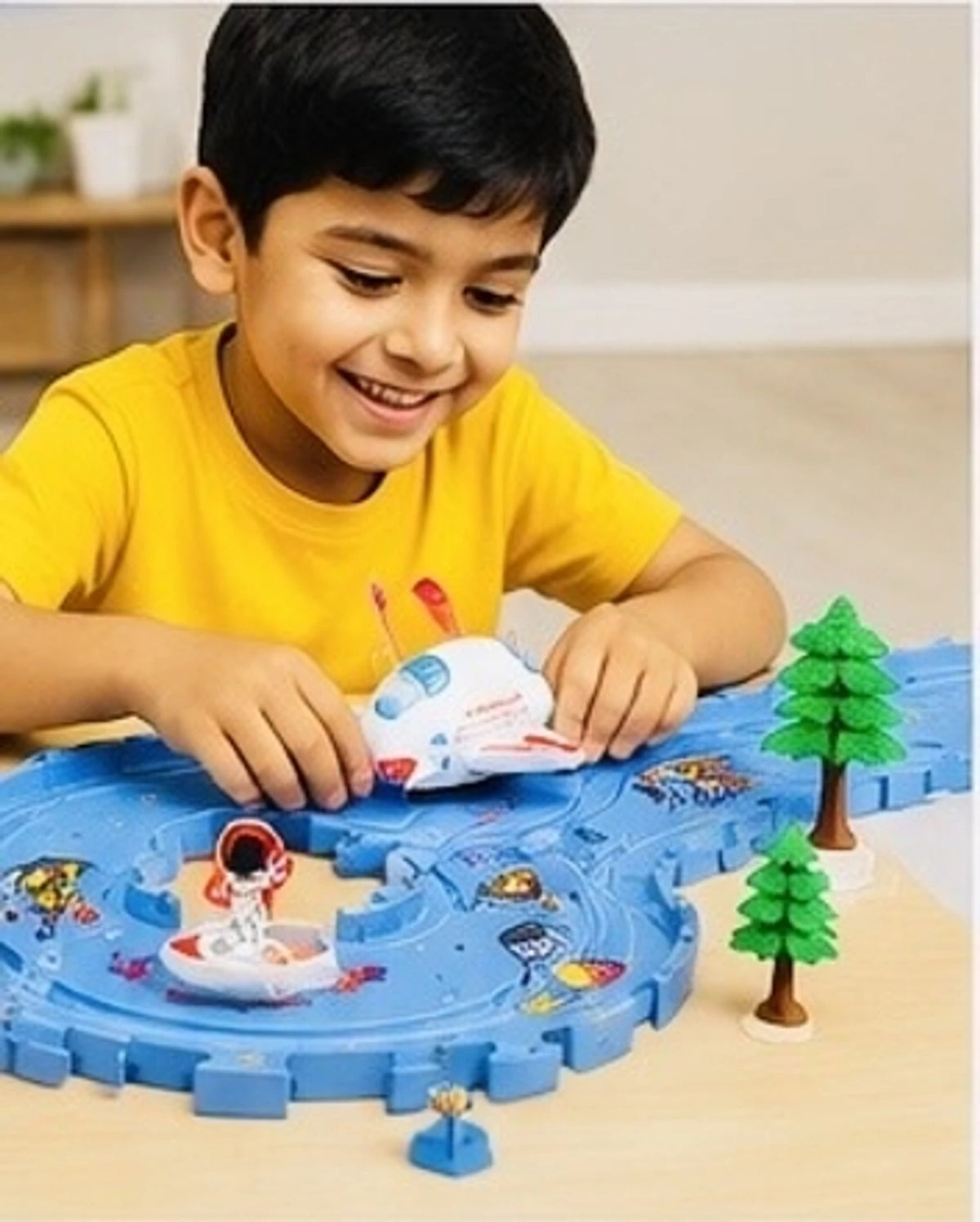 TM0222 Space Series Battery-Operated Airplane with Space-Themed Puzzle Tracks