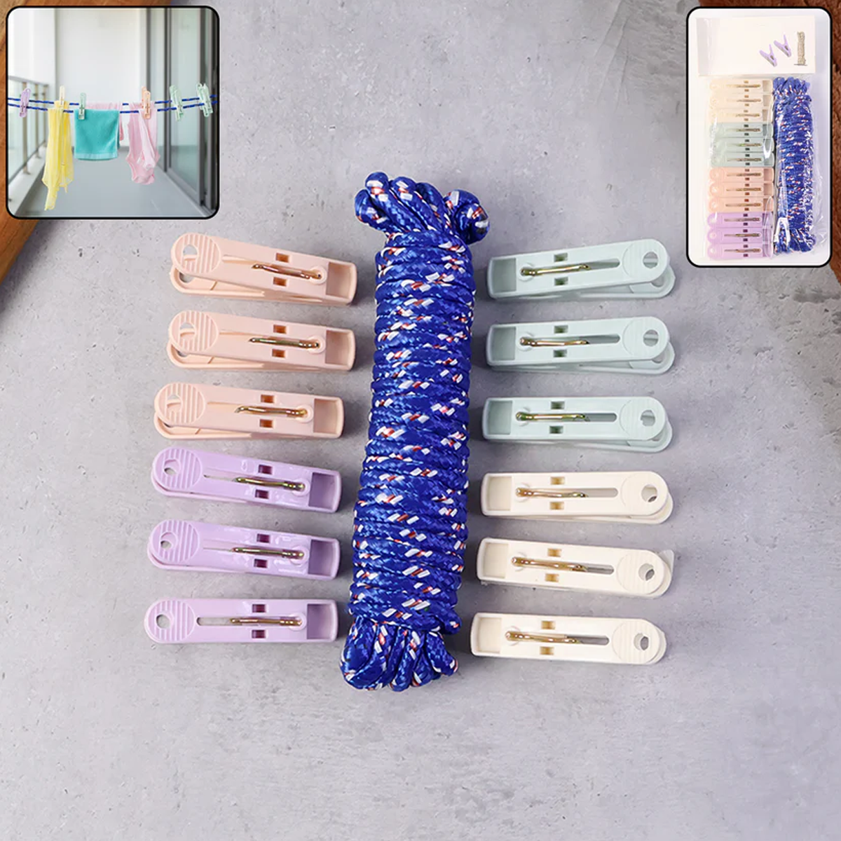 AM6414 Clothesline Rope with 12 Clips â€“ 5 Meter Rope (Approx)