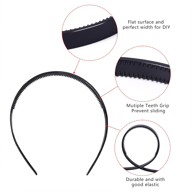 AM1107 Plastic Plain Black Headband 1cm