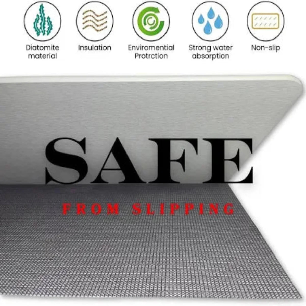 AM5484 Stone Bath Mat- Multidesign, Quick Dry & Non-Slip Diatomaceous Earth Bath Mat for Bathroom and Kitchen