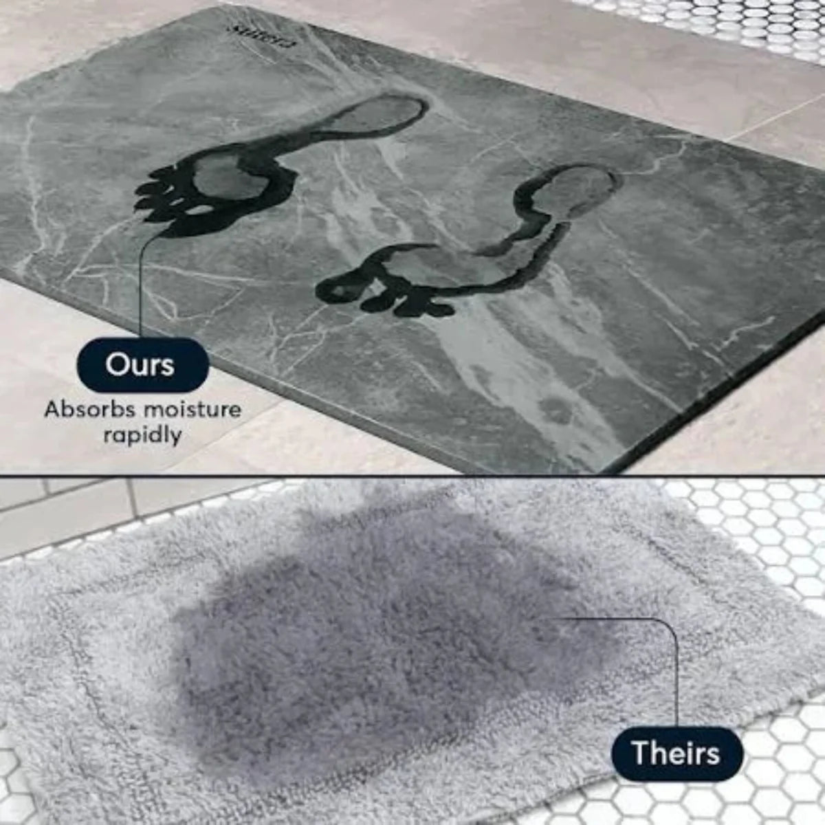 AM5484 Stone Bath Mat- Multidesign, Quick Dry & Non-Slip Diatomaceous Earth Bath Mat for Bathroom and Kitchen