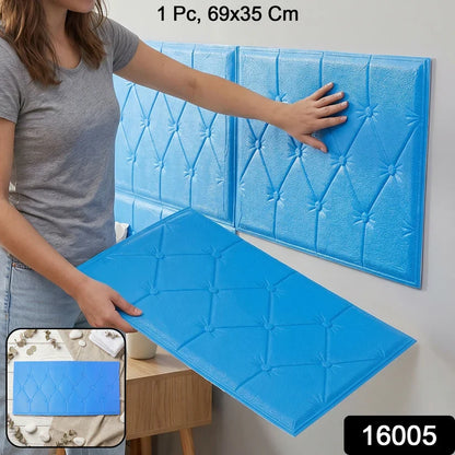 16005 Self Adhesive 3D Foam Wall Panel Cushion Wallpaper (1 Pc, Blue, 69x35 Cm)