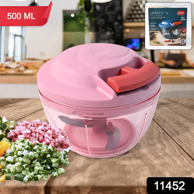 11452 Apex Power-X Triple Stainless Steel Blades and Hand-Pull Vegetable Chopper (500Ml)