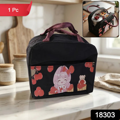 18303 Insulated Lunch Bag with Cute Cartoon Design (1 Pc)