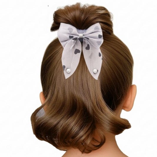 AM5621 Pearl Bow Hair Ring for Women (Multicolour)