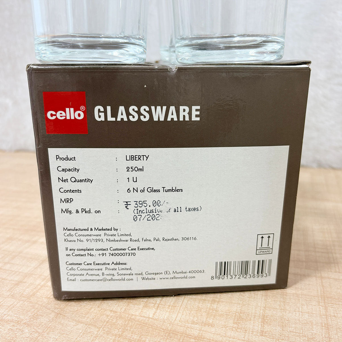 AM6614 Cello Liberty P-Series Glass Tumbler Set, 250ml (Set of 6)