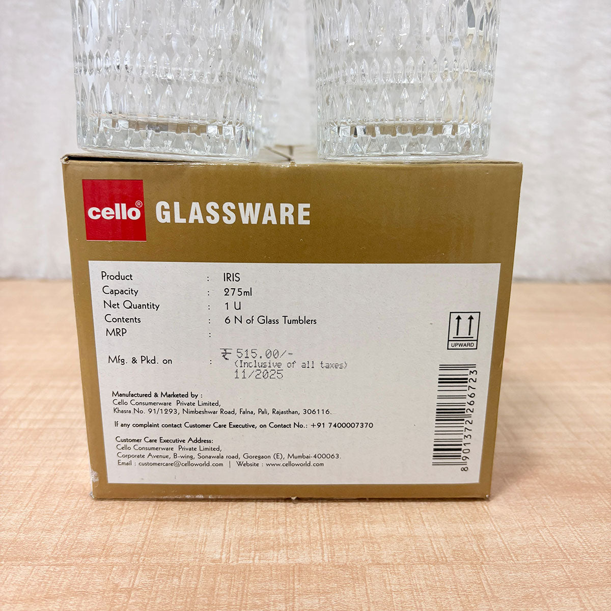 AM6597 Cello Iris K-Series Glass Tumbler Set, 275ml (Set of 6)