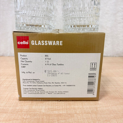 AM6597 Cello Iris K-Series Glass Tumbler Set, 275ml (Set of 6)