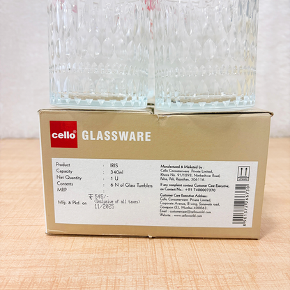 AM6552 Cello Iris K-Series Glass Tumbler Set (340ml, 6 Pieces)