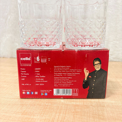 AM6595 Cello Unity Glass Tumblers – 340ml, Set of 6