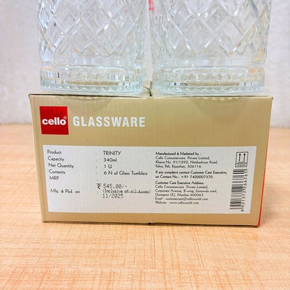 AM6568 Cello Trinity K-Series Glass Tumbler Set - 340ml (Pack of 6)