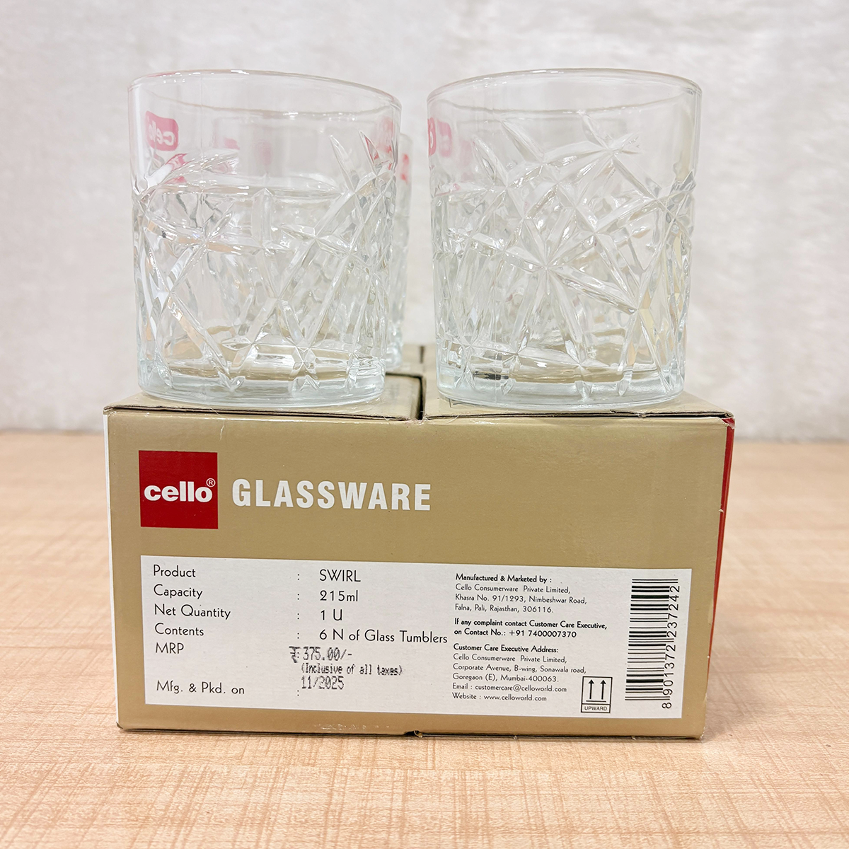 AM6543 Cello Swirl K-Series Glass Tumbler Set - 215ml (Pack of 6)