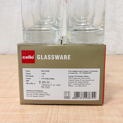 AM6542 Cello San Oasis PB-Series Glass Tumbler Set - 175ml (Set of 6)