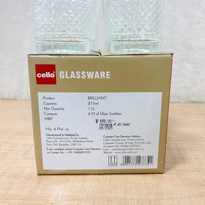 AM6579 Cello Brilliant K-Series Glass Tumbler Set - 275ml (Set of 6)
