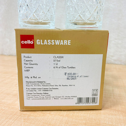 AM6580 Cello Classix K-Series Glass Tumbler Set - 275ml (Pack of 6)