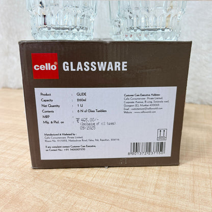 AM6608 Cello Glide P-Series Glass Tumbler Set, 260ml (Set of 6)