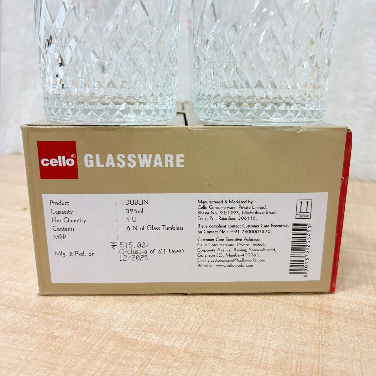 AM6610 Cello Dublin K-Series Glass Tumbler Set, 325ml (Set of 6)