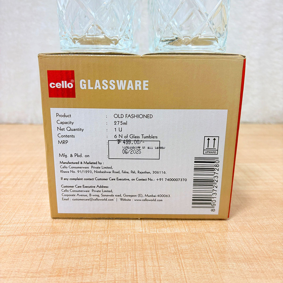 AM6569 Cello Old Fashioned K-Series Glass Tumbler Set - 275ml (Pack of 6)