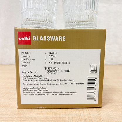 AM6549 Cello Noble K-Series Glass Tumbler Set - 275ml (Set of 6)