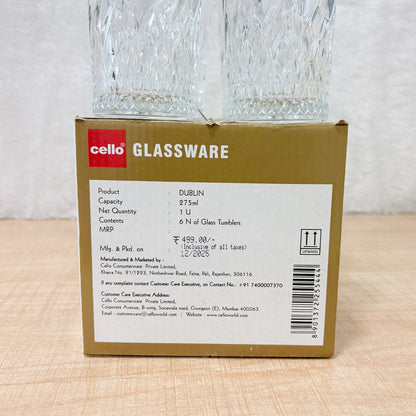 AM6598 Cello Dublin K-Series Glass Tumbler Set, 275ml (Pack of 6)