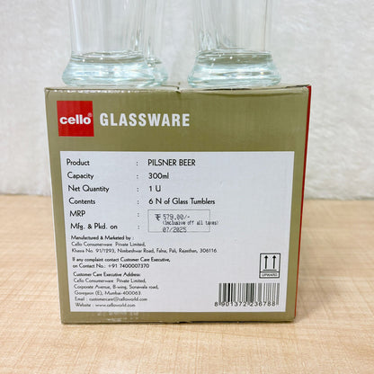 AM6578 Cello Pilsner Beer Glass Set - 300ml (Set of 6)