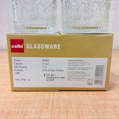 AM6566 Cello Jewel K-Series Glass Tumbler Set - 215ml (Set of 6)
