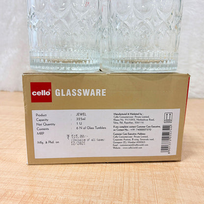 AM6571 Cello Jewel K-Series Glass Tumbler Set (325ml, Set of 6)