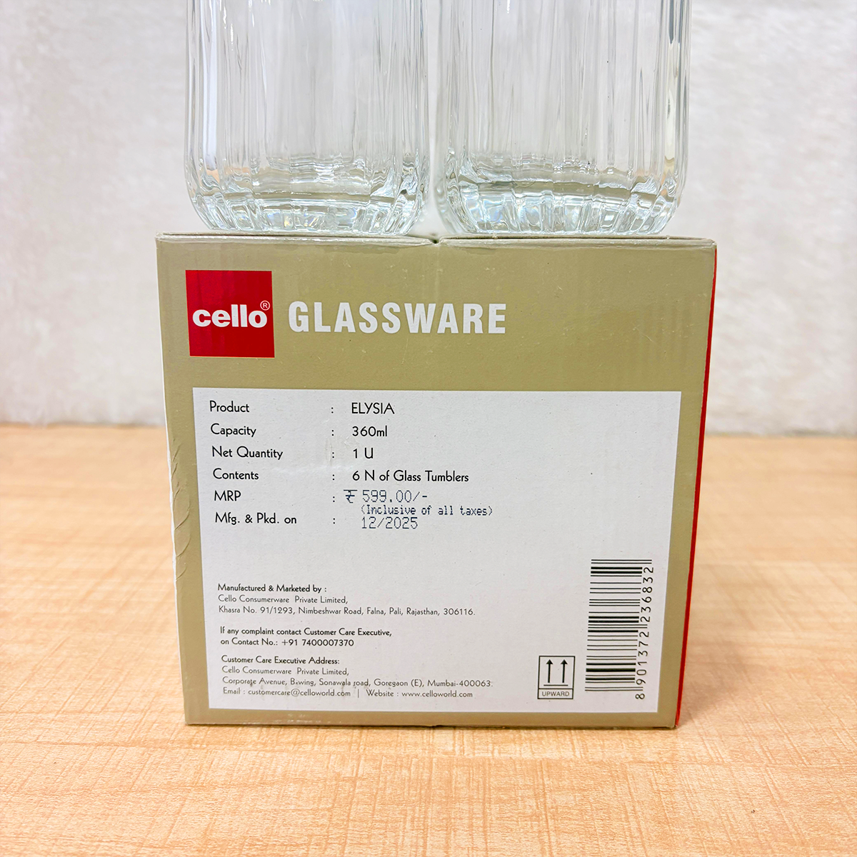 AM6554 Cello Elysia PB-Series Glass Tumbler Set, 360ml (Set of 6)